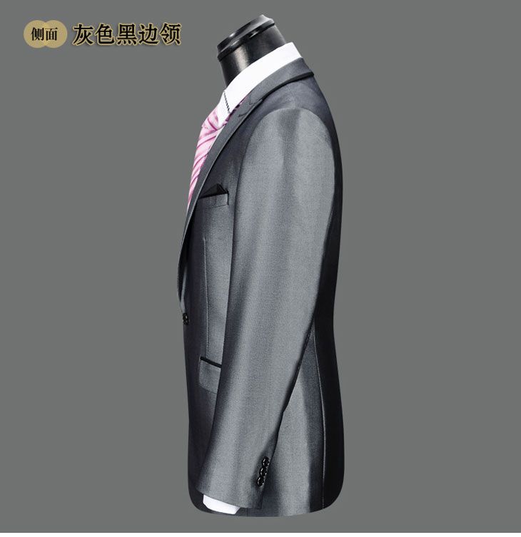 灰色黑邊領型西服側面